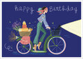 LL011 Audrey Bussi ansichtkaart - happy birthday - fiets