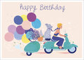 LL010 Audrey Bussi ansichtkaart - happy birthday - scooter