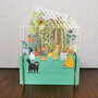 MN023 Miniature pop-up kaart - kas met planten en katten