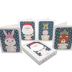 STRc315 kerstkaartenset Stripey Cats - kerstman koor | Mano cards groothandel