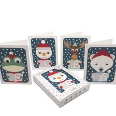 STRc315 kerstkaartenset Stripey Cats - kerstman koor | Mano cards groothandel